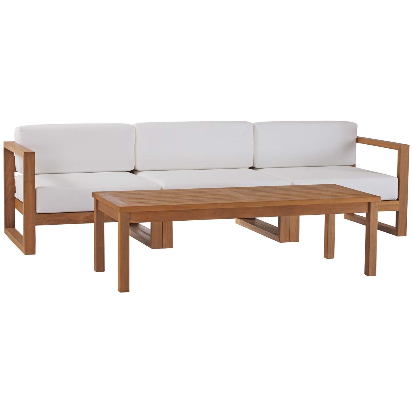 Upland Outdoor Patio Teak Wood 4-Piece Furniture Set Natural White EEI-4257-NAT-WHI-SET