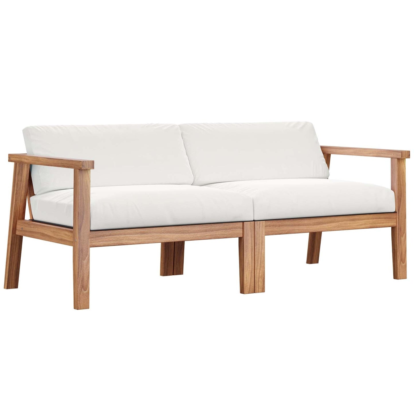 Bayport Outdoor Patio Teak Wood 2-Seater Loveseat Natural White EEI-4259-NAT-WHI-SET