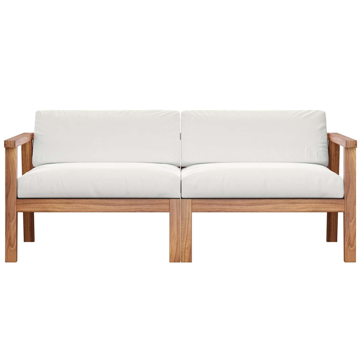 Bayport Outdoor Patio Teak Wood 2-Seater Loveseat Natural White EEI-4259-NAT-WHI-SET