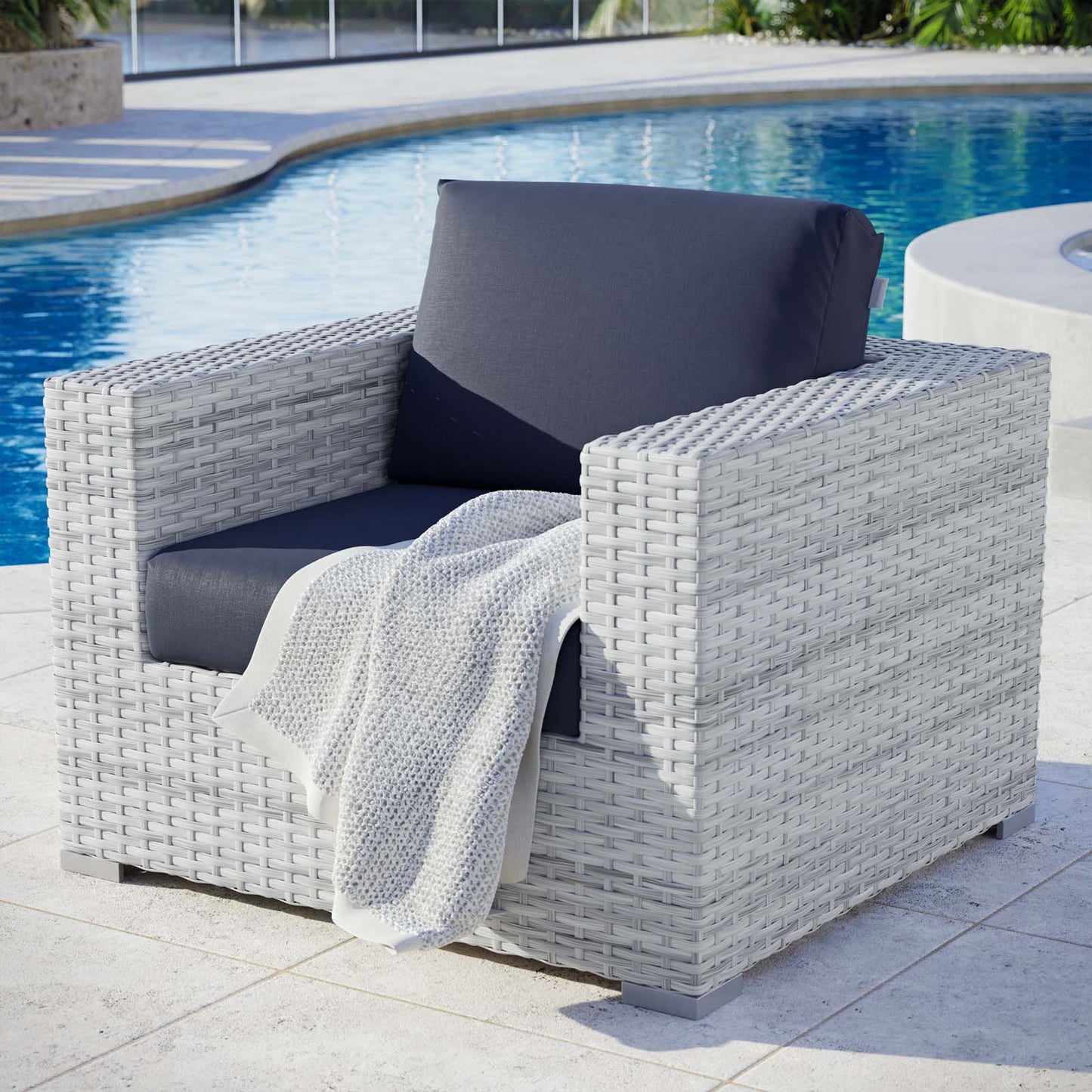 Convene Outdoor Patio Armchair Light Gray Navy EEI-4297-LGR-NAV