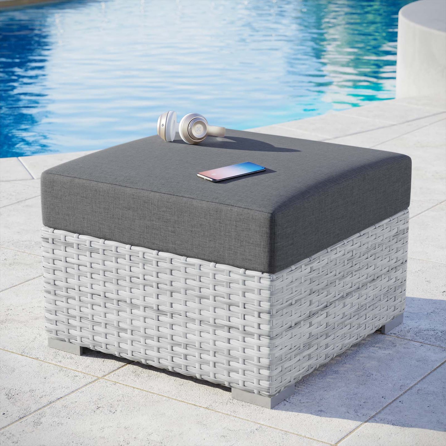 Convene Outdoor Patio Ottoman Light Gray Charcoal EEI-4301-LGR-CHA