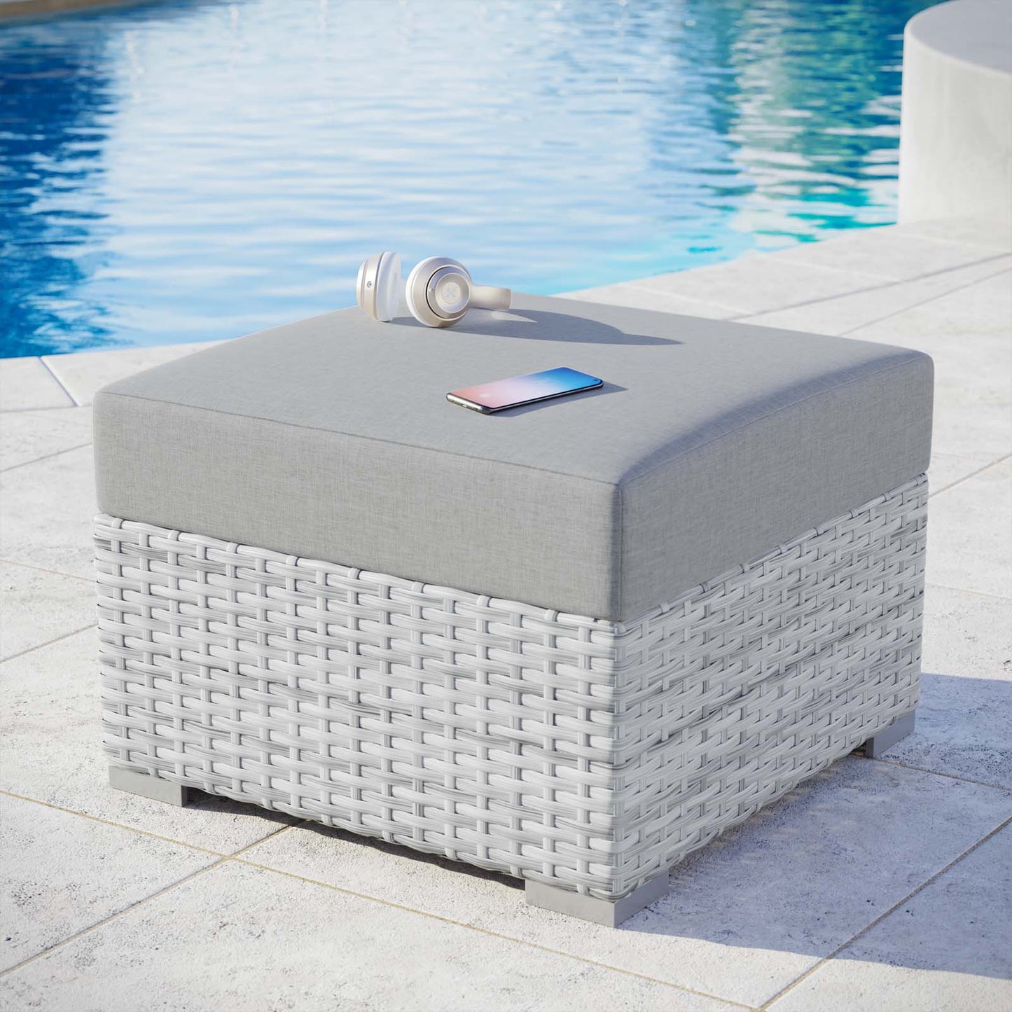 Convene Outdoor Patio Ottoman Light Gray Gray EEI-4301-LGR-GRY