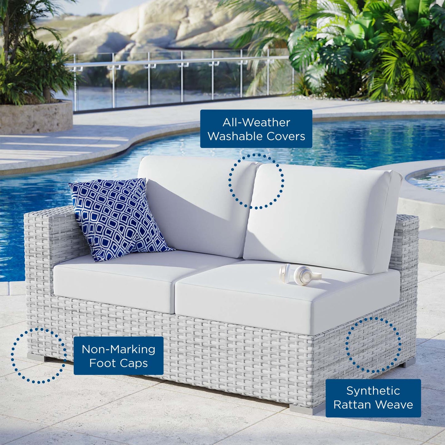 Convene Outdoor Patio Left-Arm Loveseat Light Gray White EEI-4303-LGR-WHI