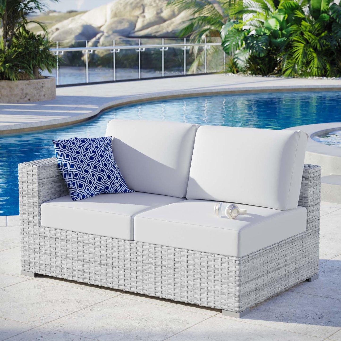 Convene Outdoor Patio Left-Arm Loveseat Light Gray White EEI-4303-LGR-WHI