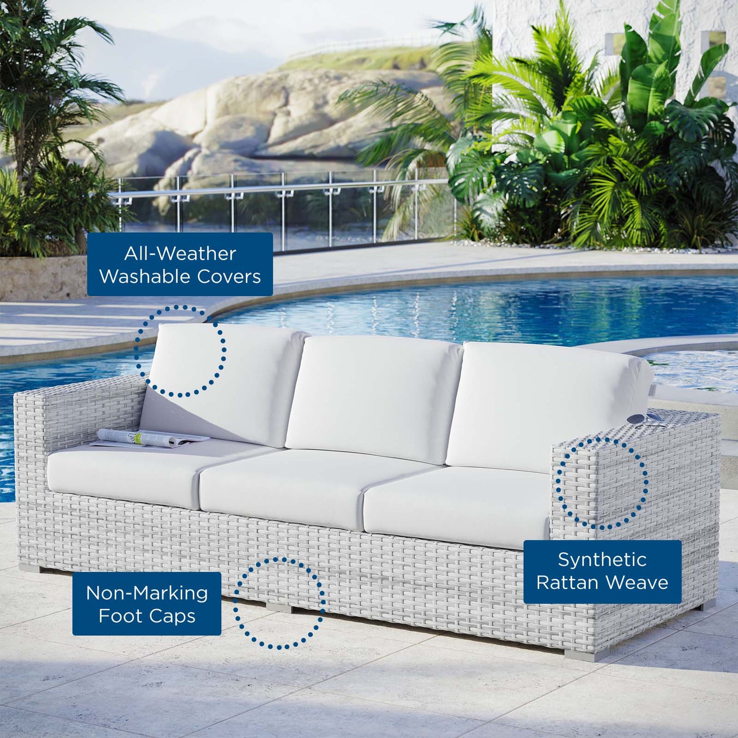 Convene Outdoor Patio Sofa Light Gray White EEI-4305-LGR-WHI