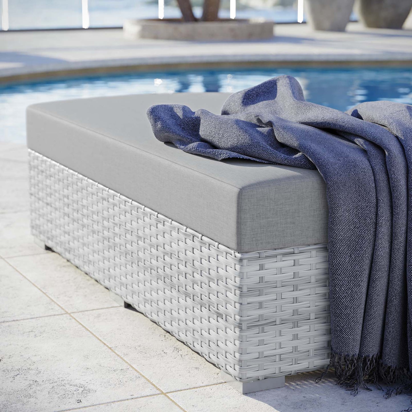 Convene Outdoor Patio Rectangular Ottoman Light Gray Gray EEI-4308-LGR-GRY