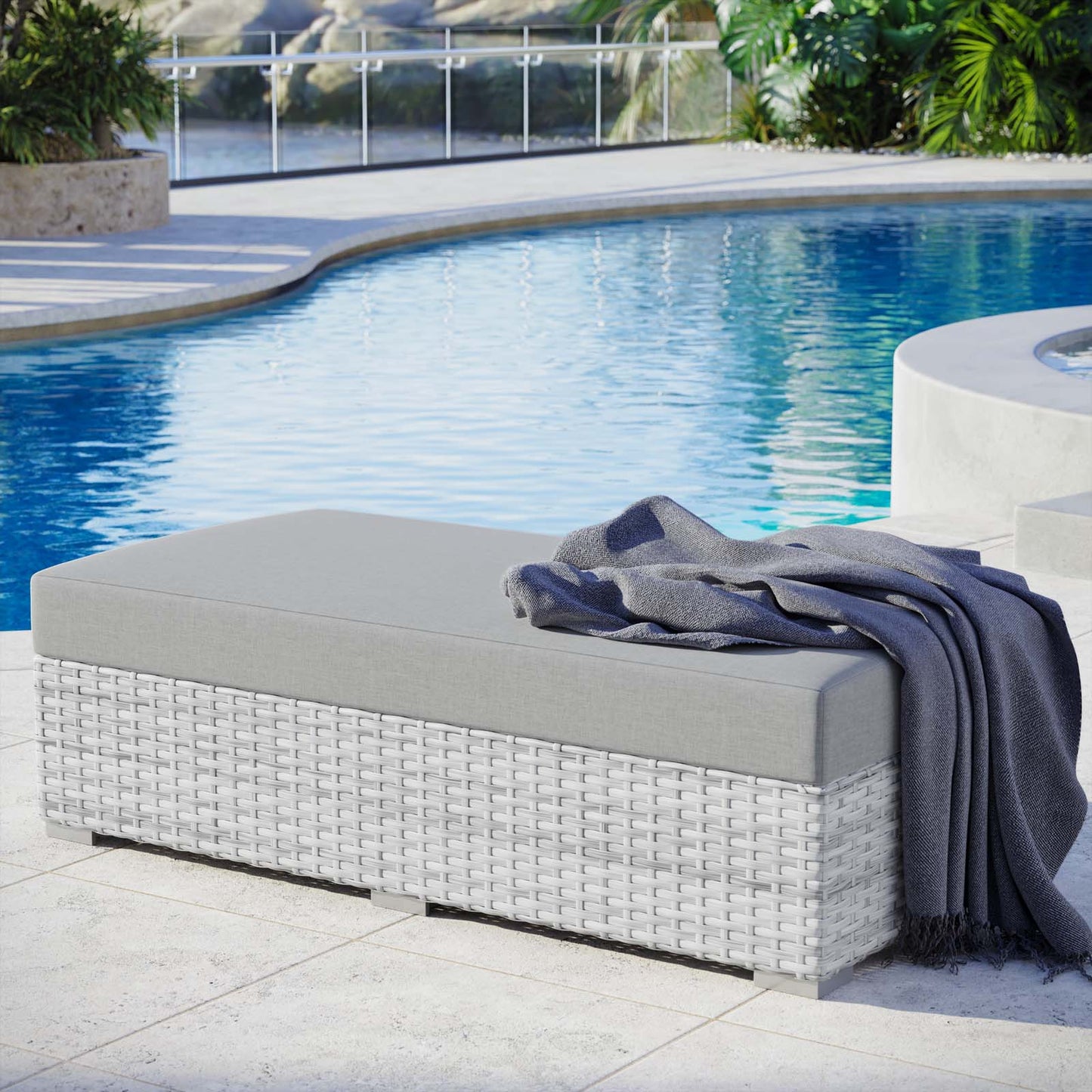 Convene Outdoor Patio Rectangular Ottoman Light Gray Gray EEI-4308-LGR-GRY