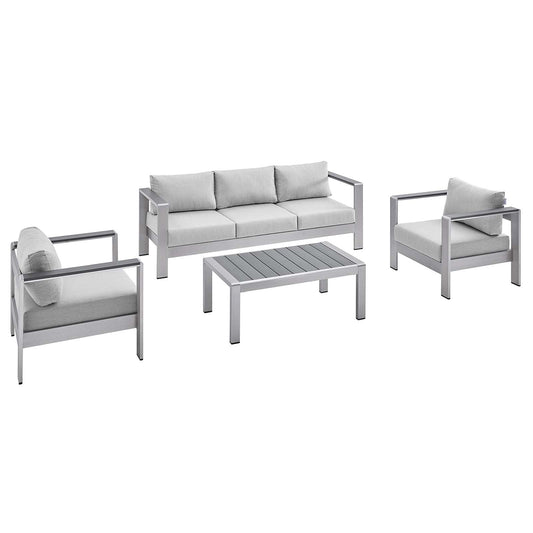 Shore Sunbrella® Fabric Outdoor Patio Aluminum 4 Piece Set Silver Gray EEI-4316-SLV-GRY-SET