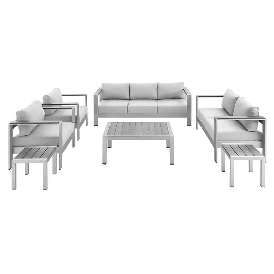 Shore Sunbrella® Fabric Outdoor Patio Aluminum 7 Piece Set Silver Gray EEI-4322-SLV-GRY-SET