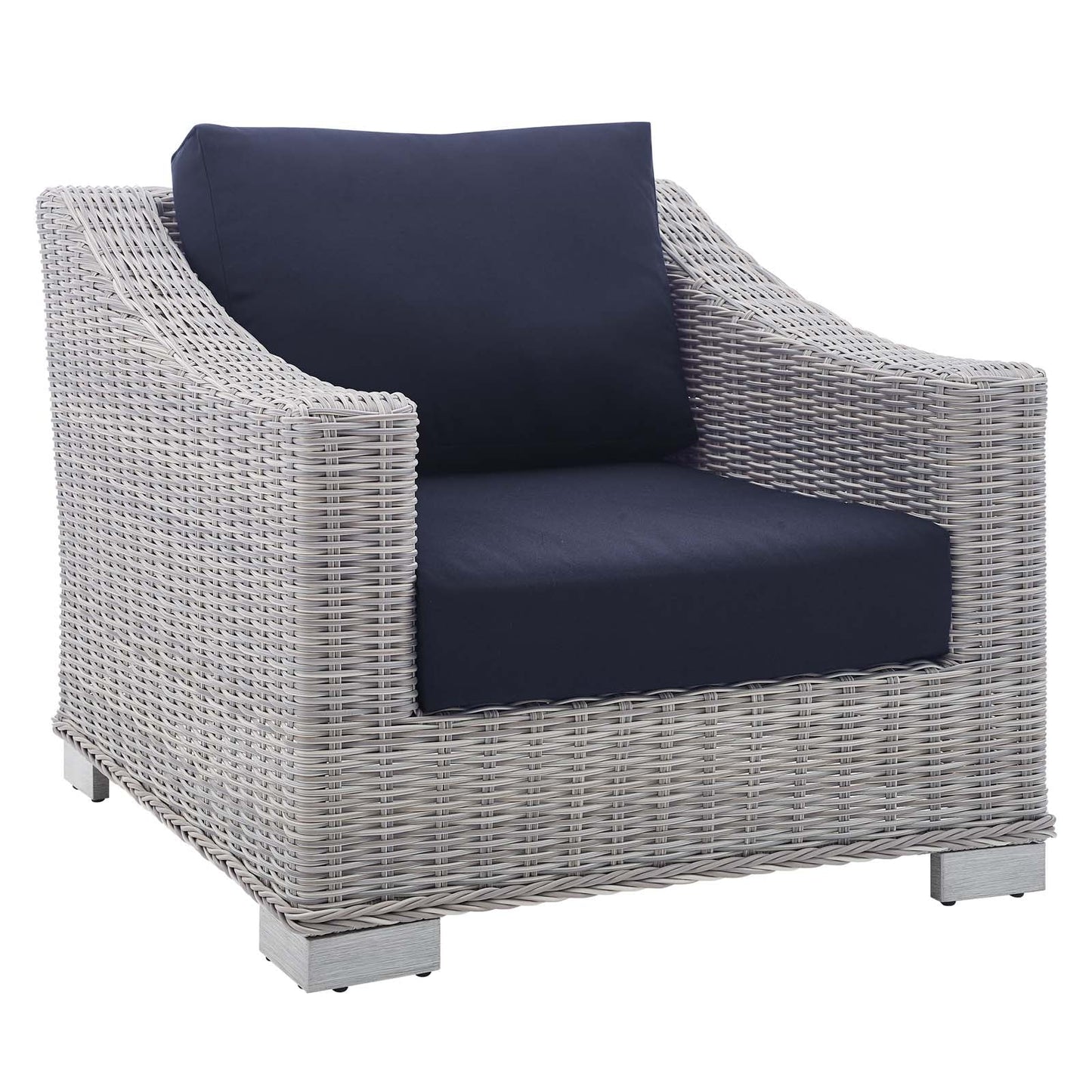 Conway Sunbrella® Outdoor Patio Wicker Rattan 2-Piece Armchair and Ottoman Set Light Gray Navy EEI-4354-LGR-NAV