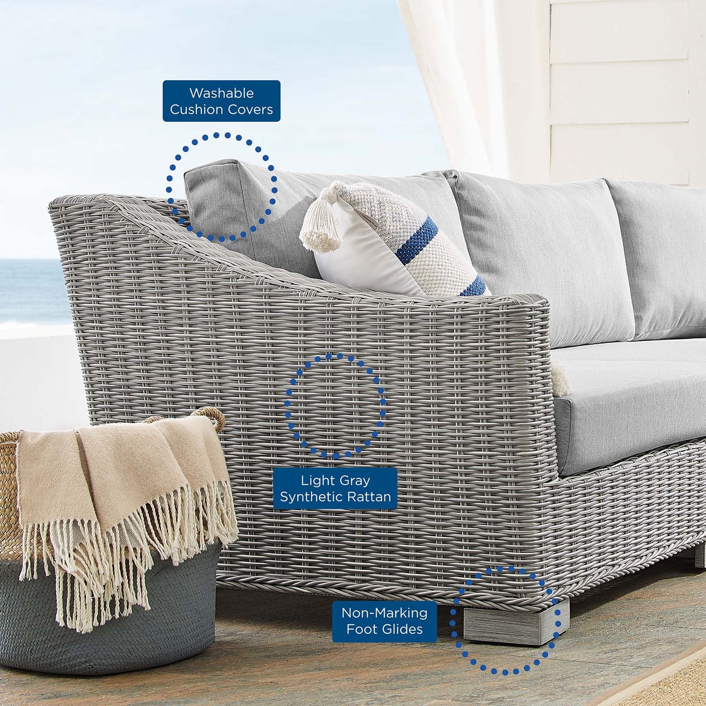 Conway Sunbrella® Outdoor Patio Wicker Rattan 4-Piece Furniture Set Light Gray Gray EEI-4355-LGR-GRY