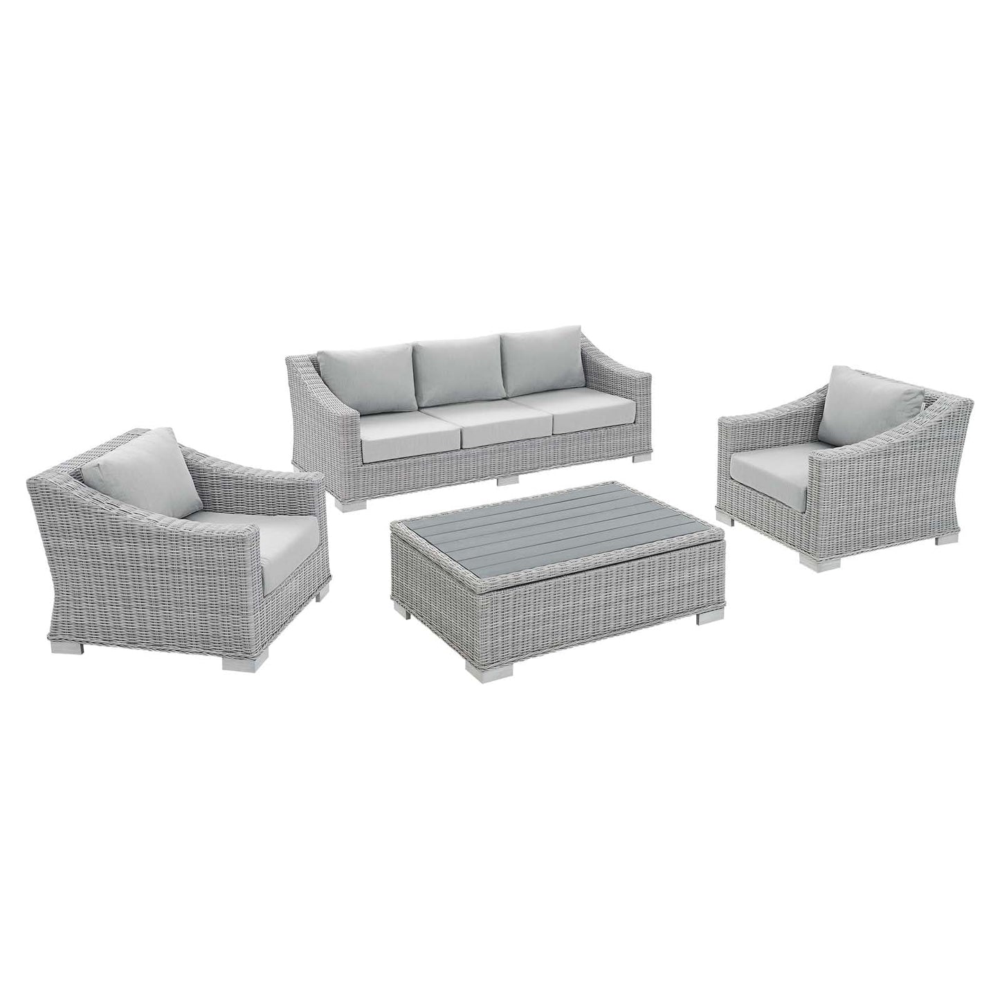 Conway Sunbrella® Outdoor Patio Wicker Rattan 4-Piece Furniture Set Light Gray Gray EEI-4359-LGR-GRY