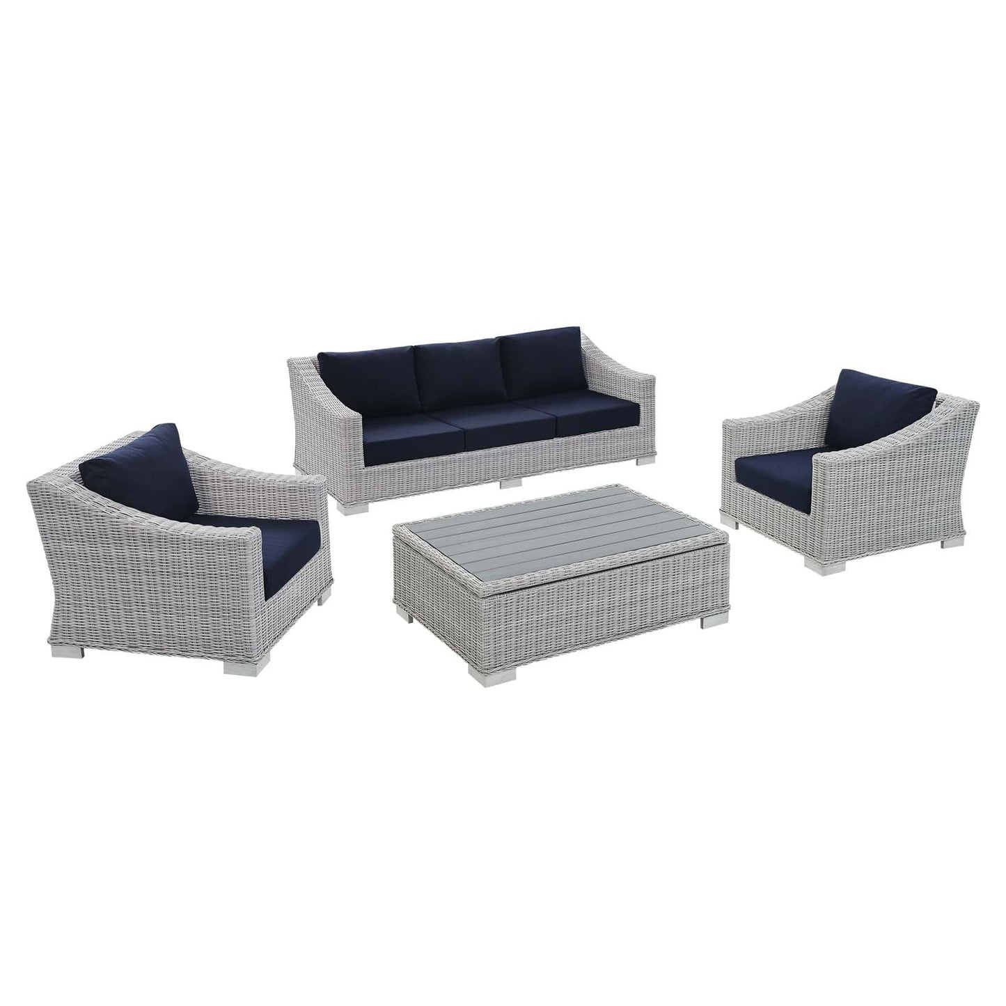 Conway Sunbrella® Outdoor Patio Wicker Rattan 4-Piece Furniture Set Light Gray Navy EEI-4359-LGR-NAV