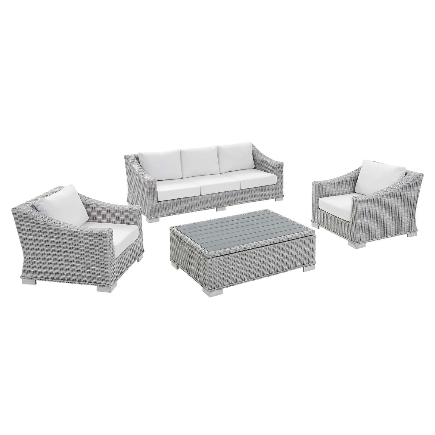 Conway Sunbrella® Outdoor Patio Wicker Rattan 4-Piece Furniture Set Light Gray White EEI-4359-LGR-WHI