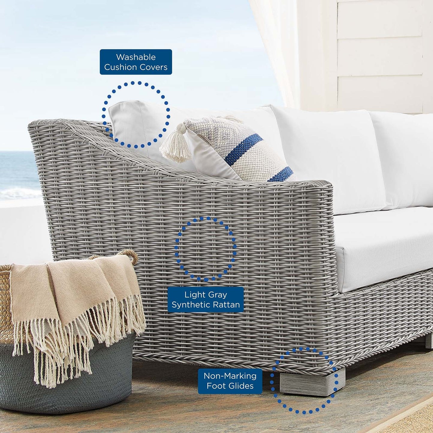 Conway Sunbrella® Outdoor Patio Wicker Rattan 4-Piece Furniture Set Light Gray White EEI-4359-LGR-WHI