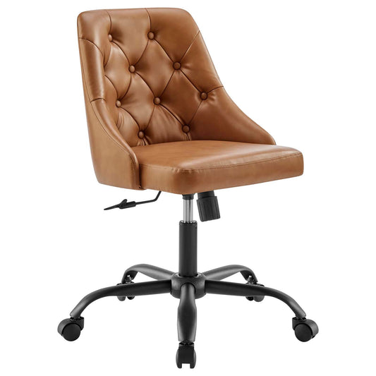 Distinct Tufted Swivel Vegan Leather Office Chair Black Tan EEI-4370-BLK-TAN