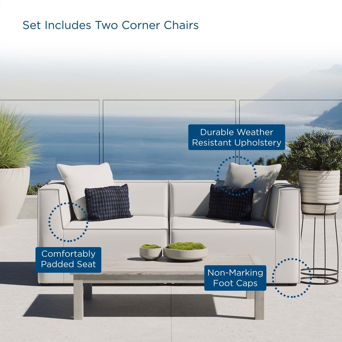 Saybrook Outdoor Patio Upholstered 2-Piece Sectional Sofa Loveseat White EEI-4377-WHI