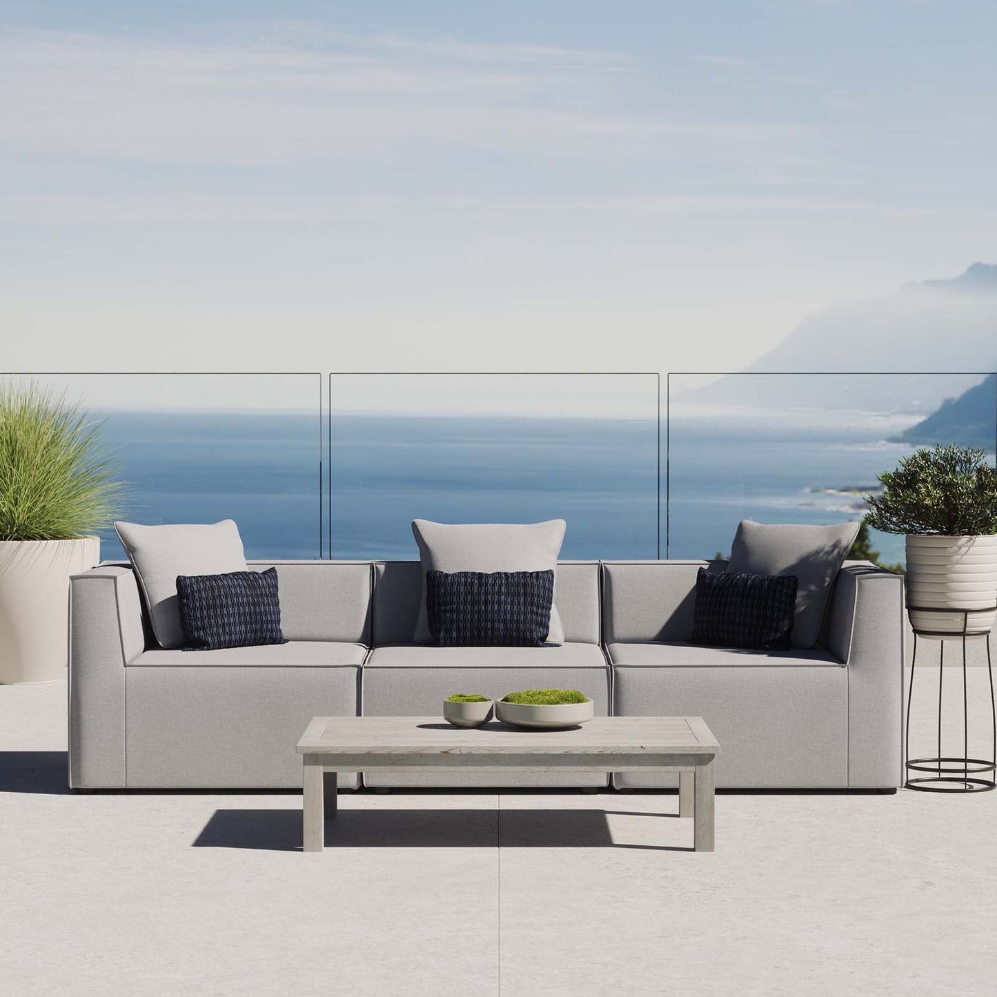 Saybrook Outdoor Patio Upholstered 3-Piece Sectional Sofa Gray EEI-4379-GRY