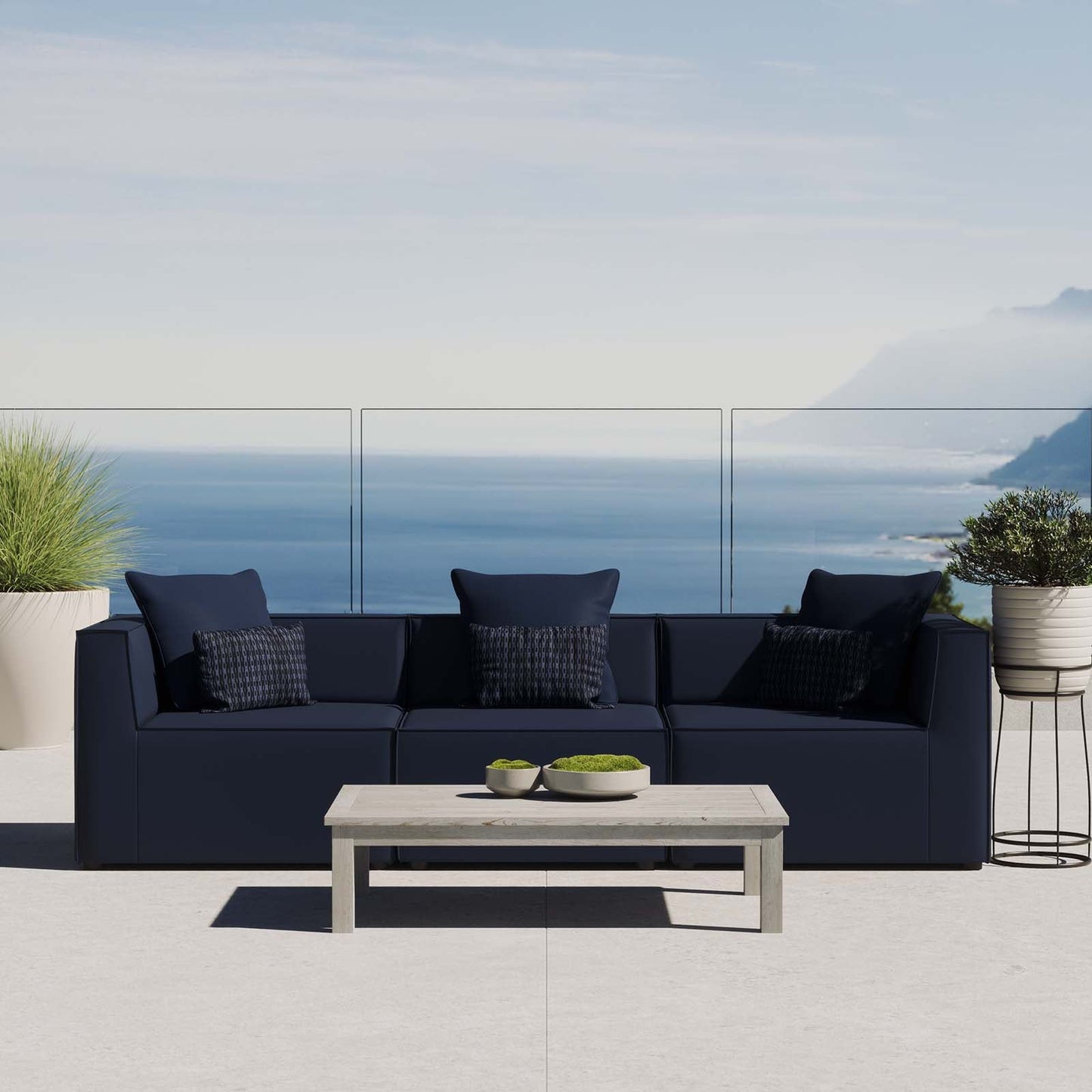 Saybrook Outdoor Patio Upholstered 3-Piece Sectional Sofa Navy EEI-4379-NAV