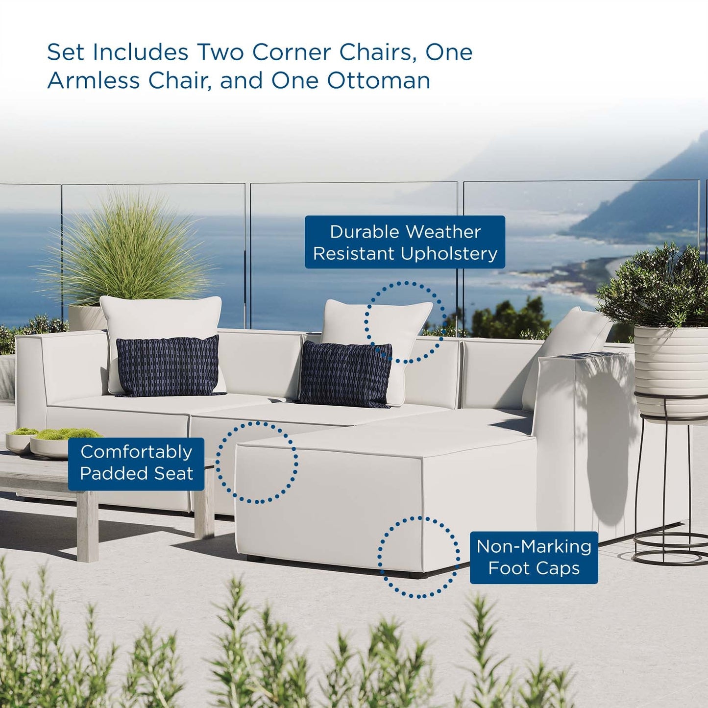 Saybrook Outdoor Patio Upholstered 4-Piece Sectional Sofa White EEI-4380-WHI