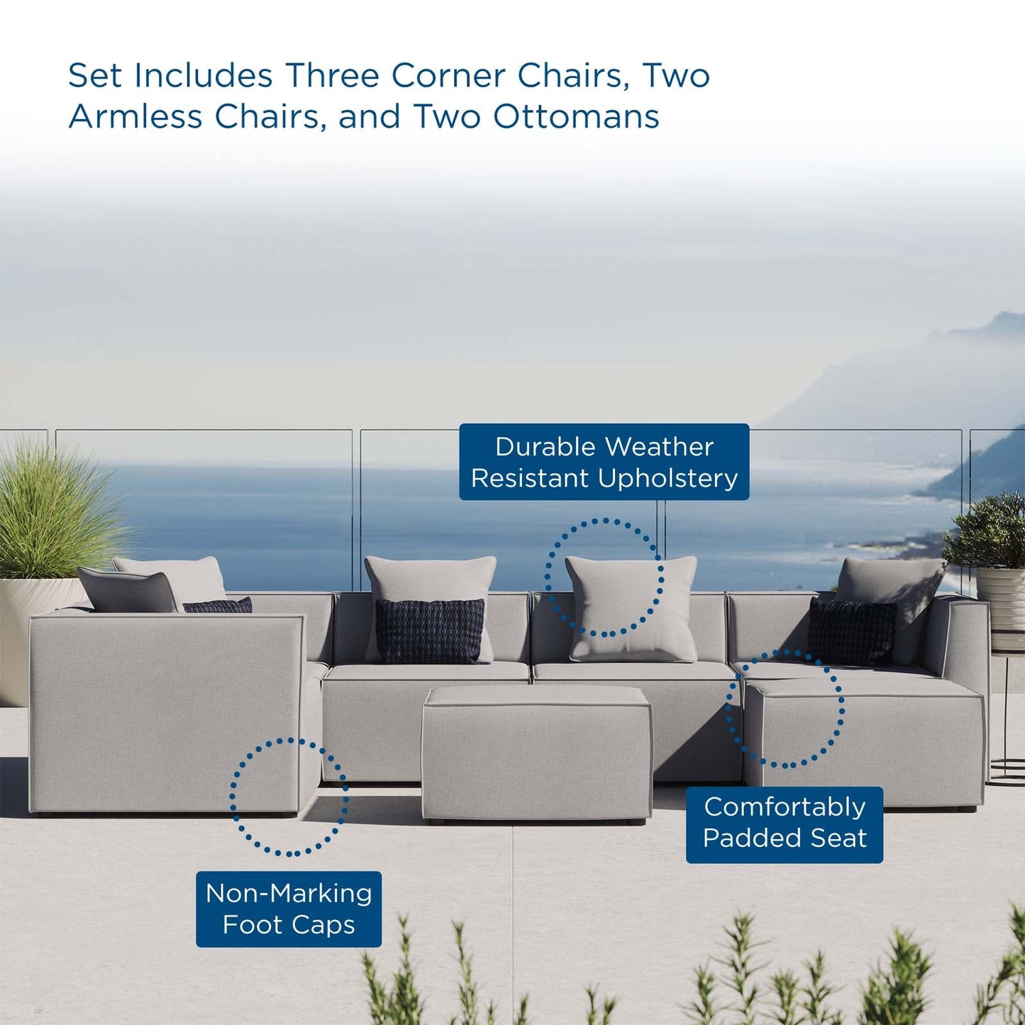 Saybrook Outdoor Patio Upholstered 7-Piece Sectional Sofa Gray EEI-4387-GRY