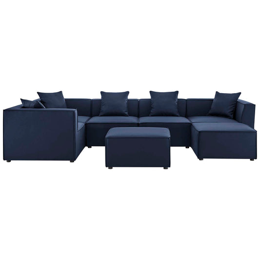 Saybrook Outdoor Patio Upholstered 7-Piece Sectional Sofa Navy EEI-4387-NAV