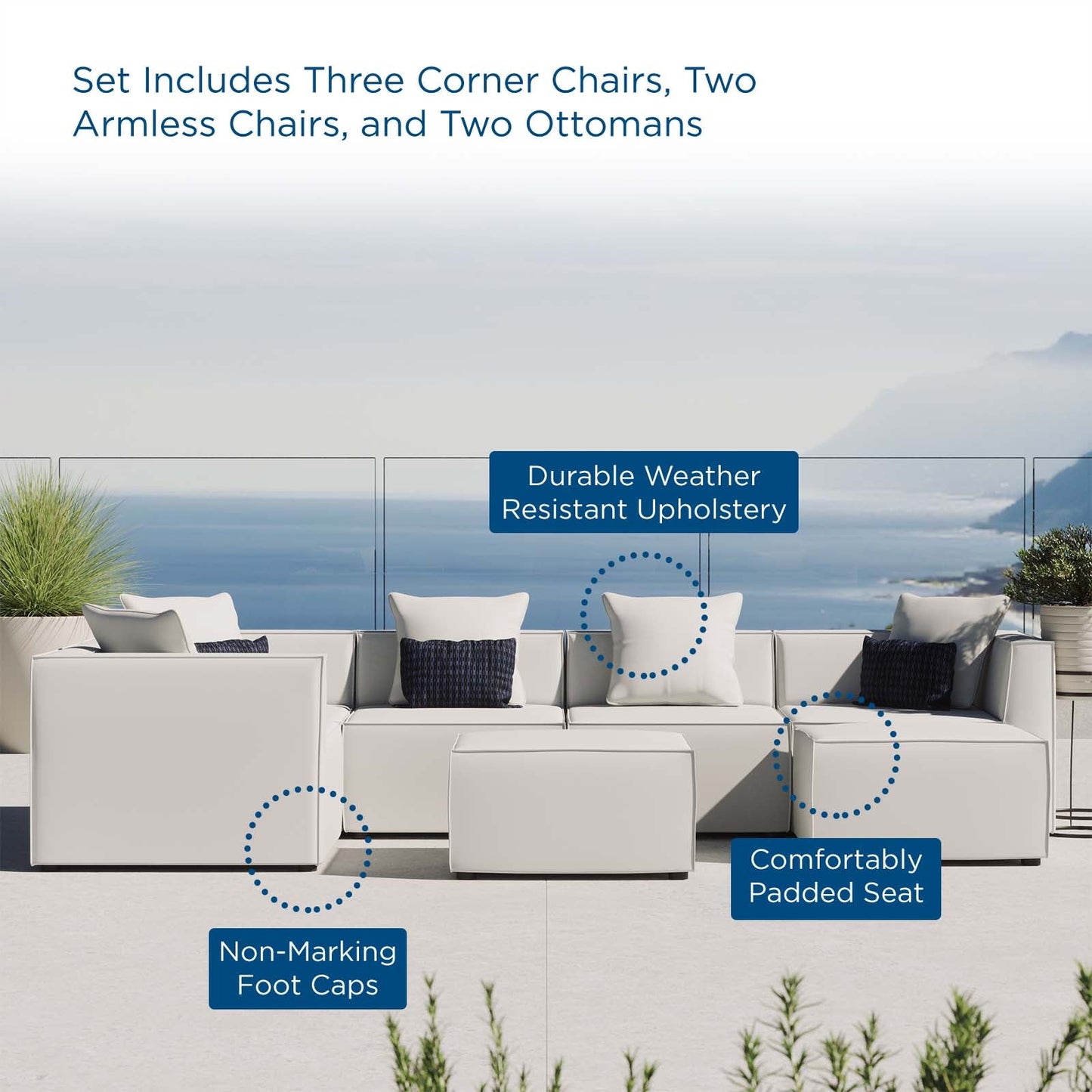 Saybrook Outdoor Patio Upholstered 7-Piece Sectional Sofa White EEI-4387-WHI