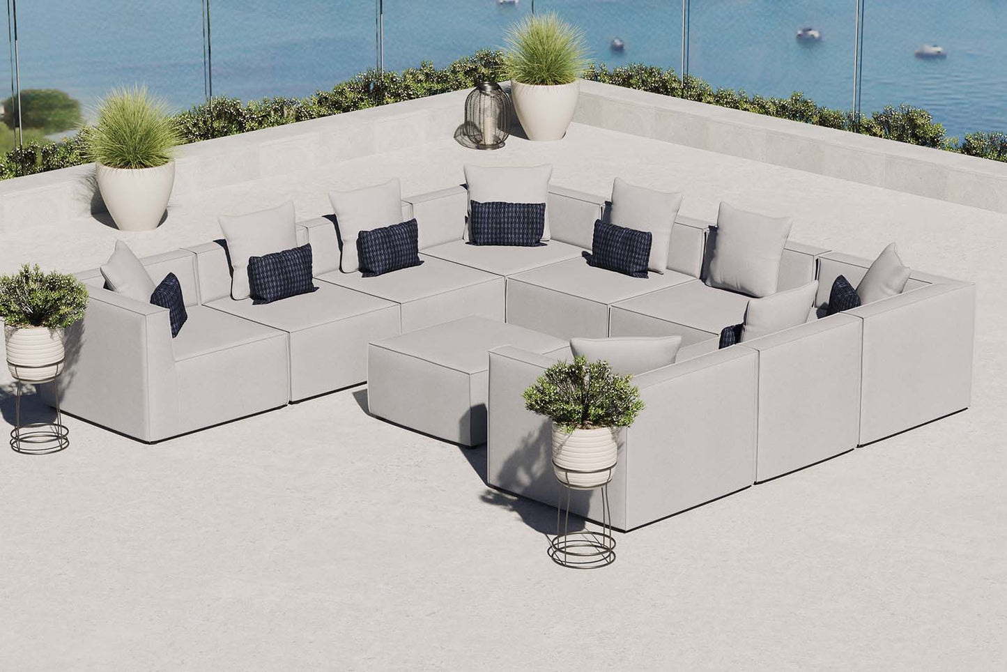 Saybrook Outdoor Patio Upholstered 10-Piece Sectional Sofa Gray EEI-4389-GRY