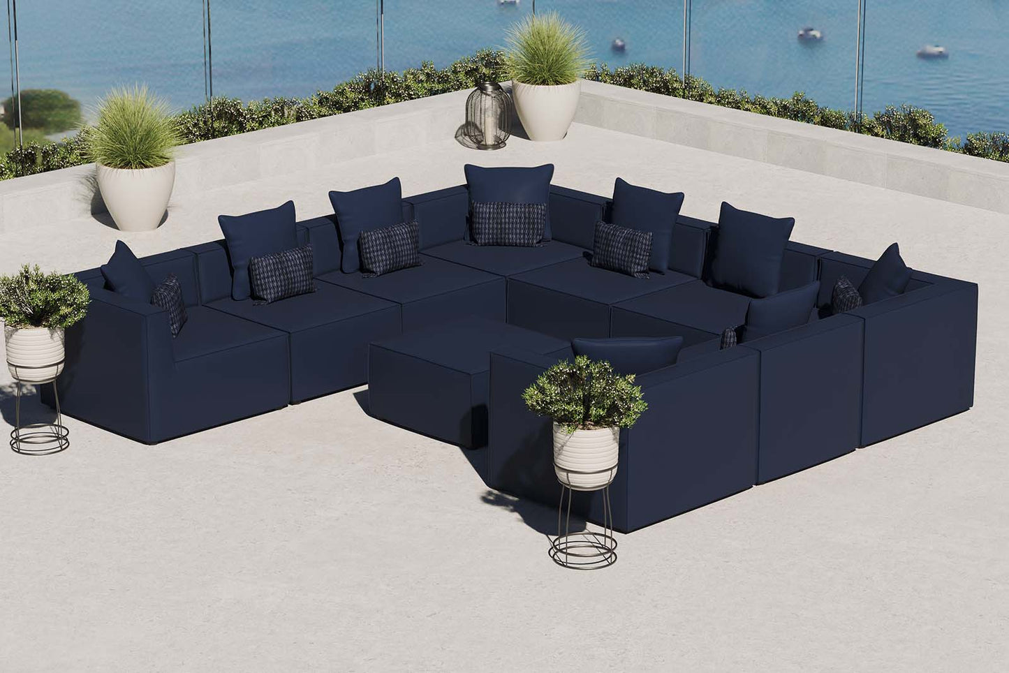 Saybrook Outdoor Patio Upholstered 10-Piece Sectional Sofa Navy EEI-4389-NAV