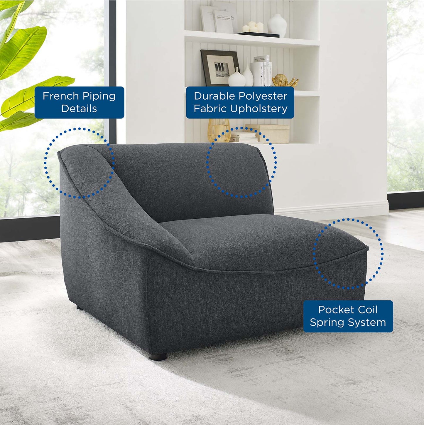 Comprise Left-Arm Sectional Sofa Chair Charcoal EEI-4415-CHA