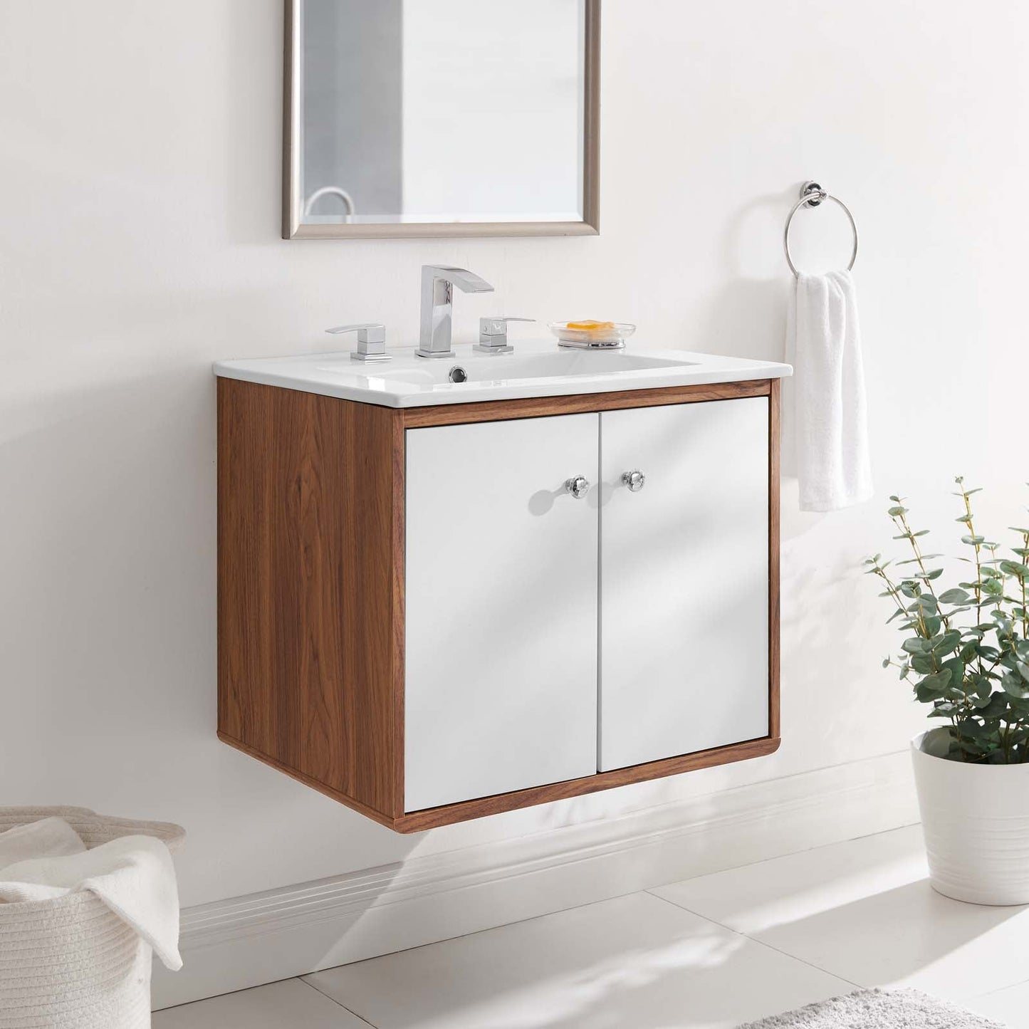 Transmit 24" Wall-Mount Bathroom Vanity Walnut White EEI-4431-WAL-WHI