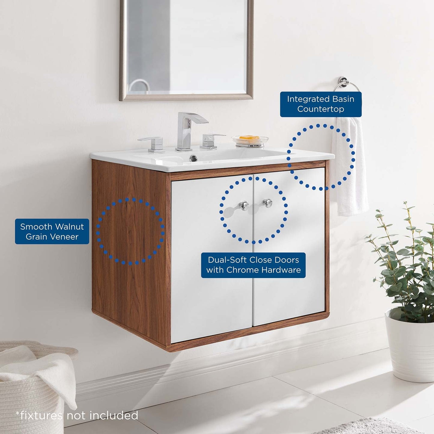 Transmit 24" Wall-Mount Bathroom Vanity Walnut White EEI-4431-WAL-WHI