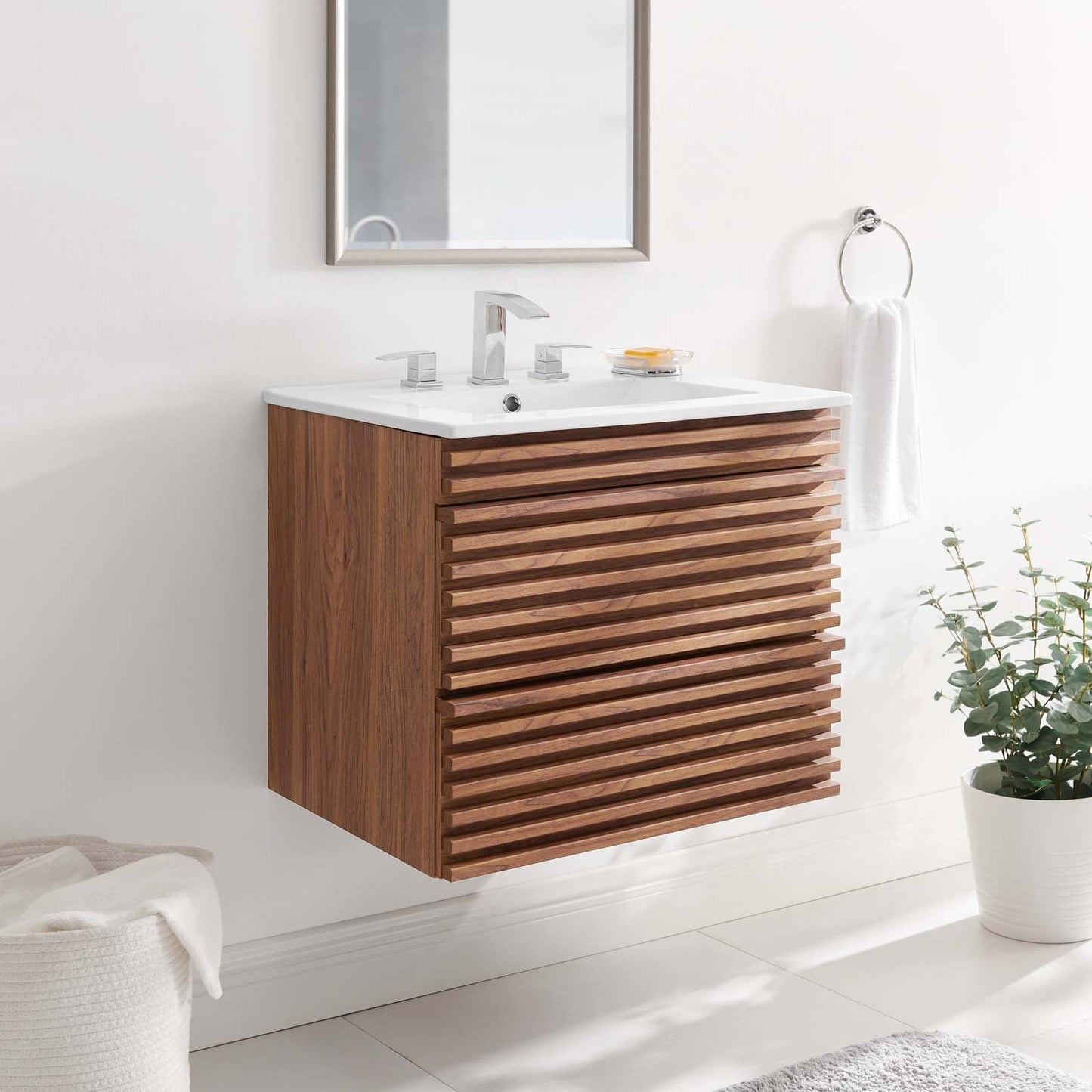 Render 24" Wall-Mount Bathroom Vanity Walnut White EEI-4433-WAL-WHI