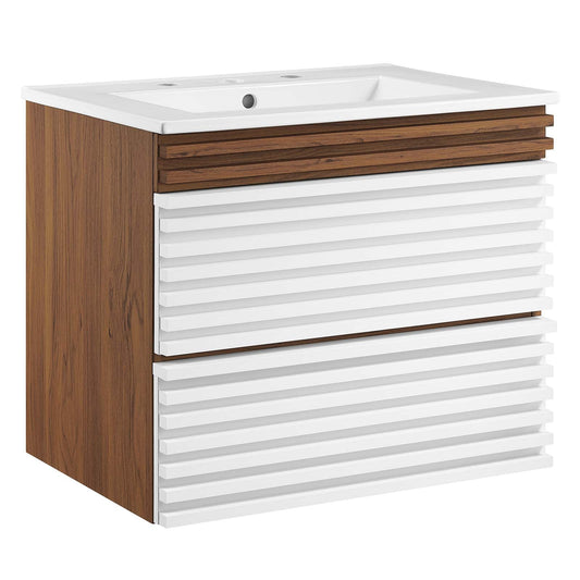 Render 24" Wall-Mount Bathroom Vanity White Walnut White EEI-4433-WHI-WAL-WHI