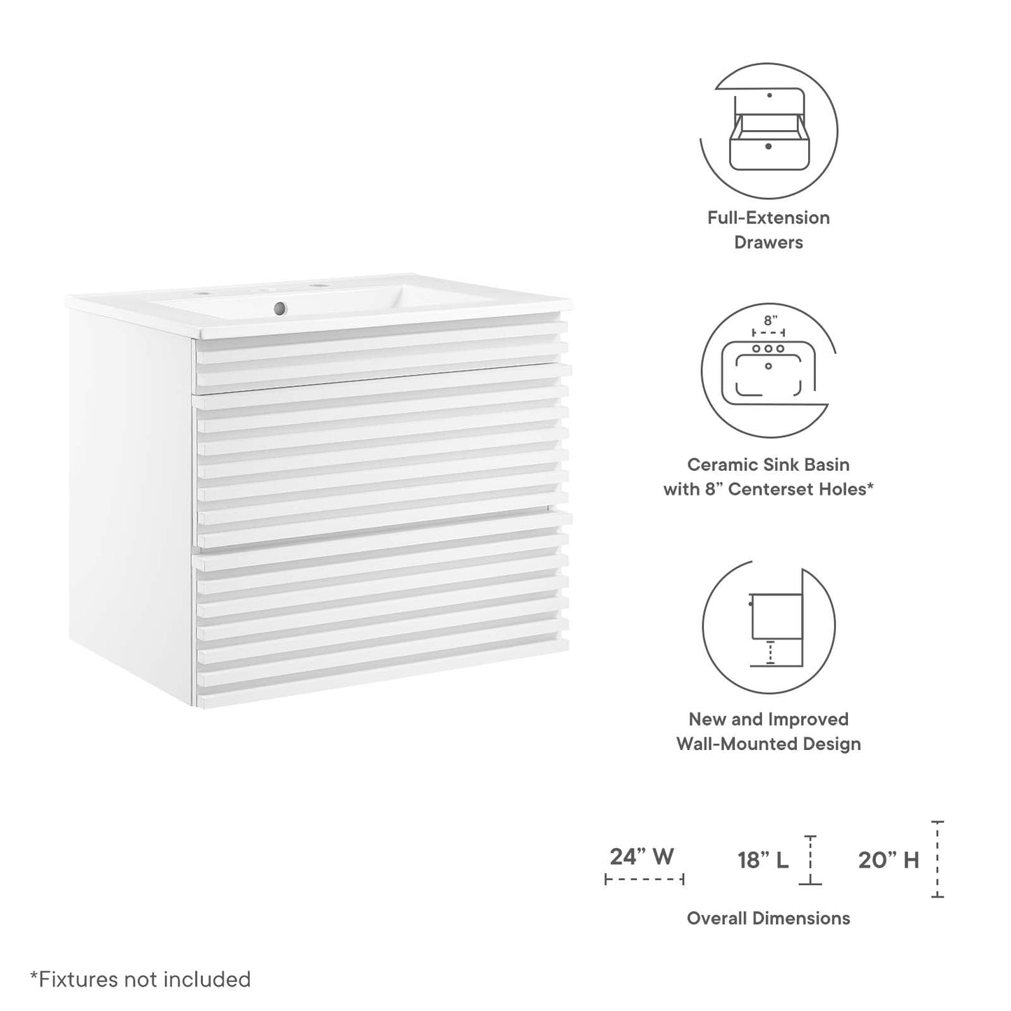 Render 24" Wall-Mount Bathroom Vanity White White EEI-4433-WHI-WHI