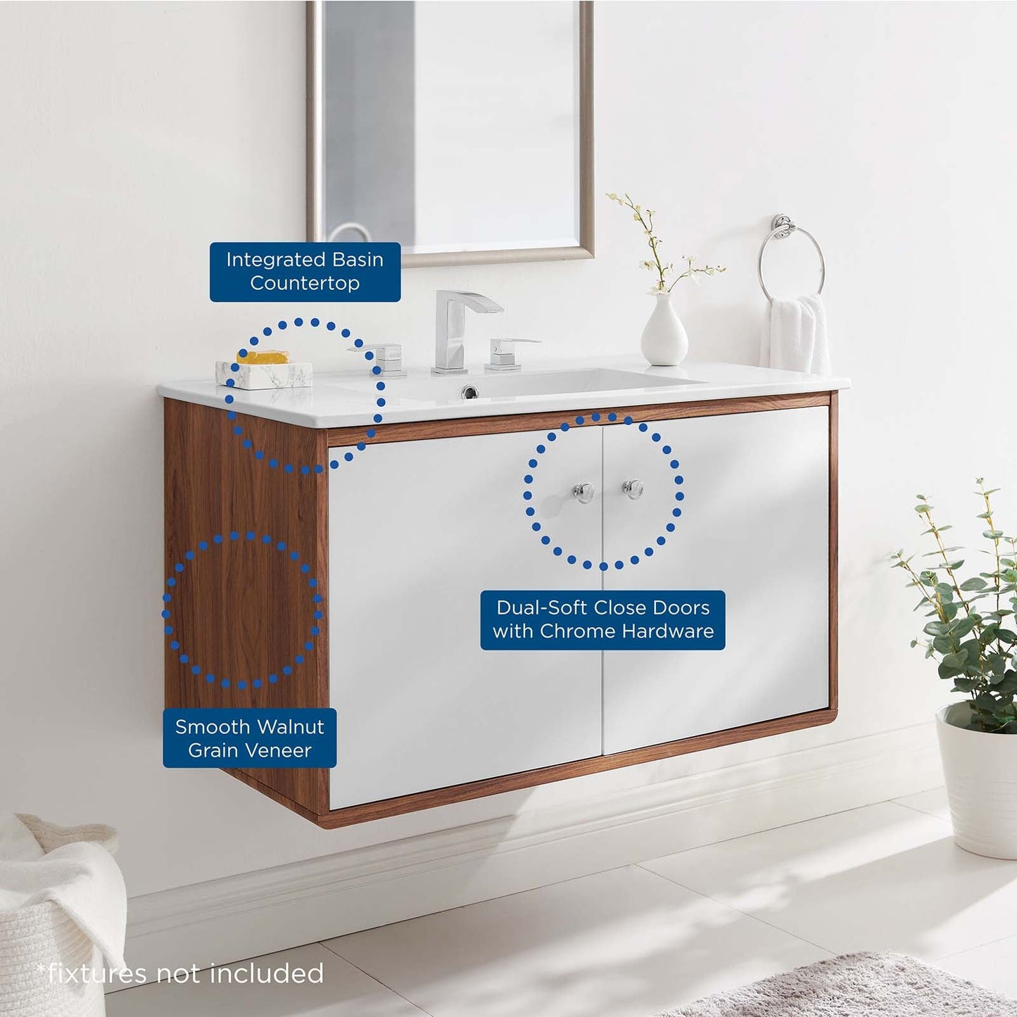 Transmit 36" Wall-Mount Bathroom Vanity Walnut White EEI-4434-WAL-WHI