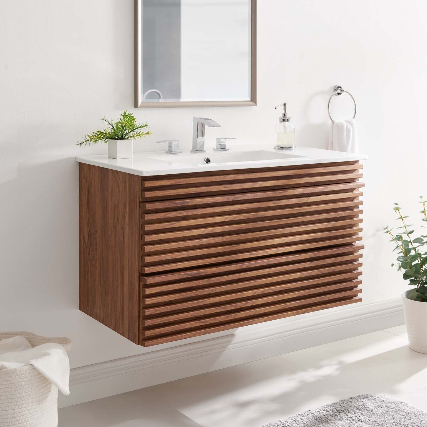 Render 36" Wall-Mount Bathroom Vanity Walnut White EEI-4436-WAL-WHI