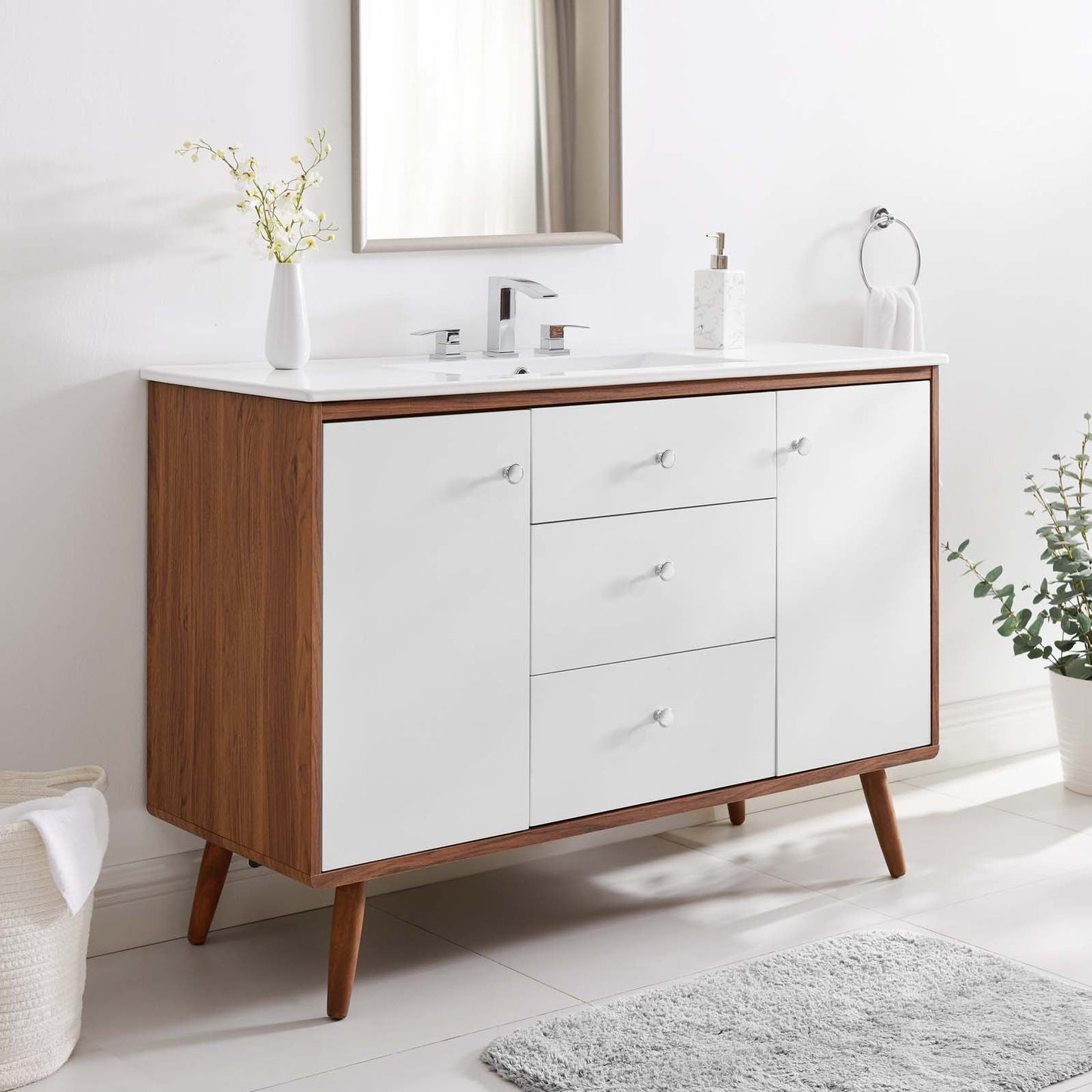 Transmit 48" Single Sink Bathroom Vanity Walnut White EEI-4438-WAL-WHI