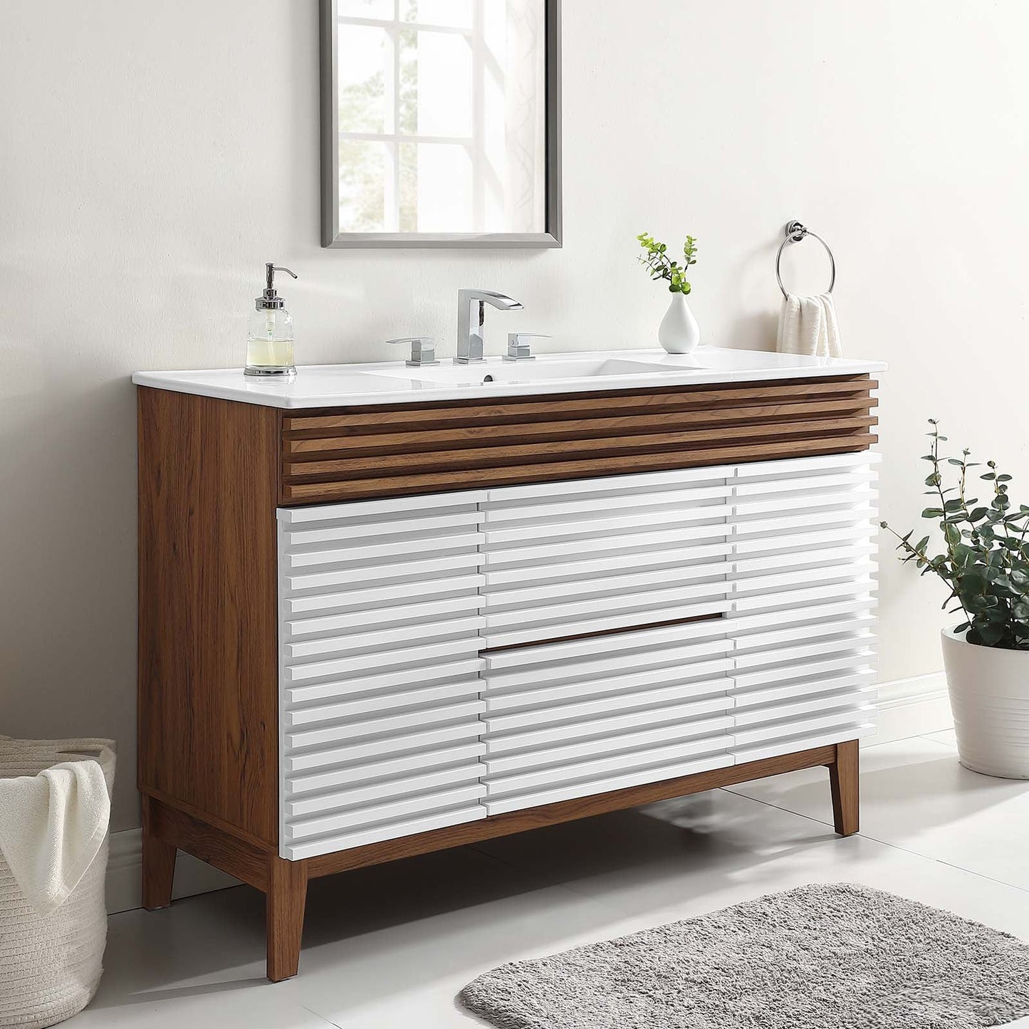 Render 48" Single Sink Bathroom Vanity White Walnut White EEI-4439-WHI-WAL-WHI