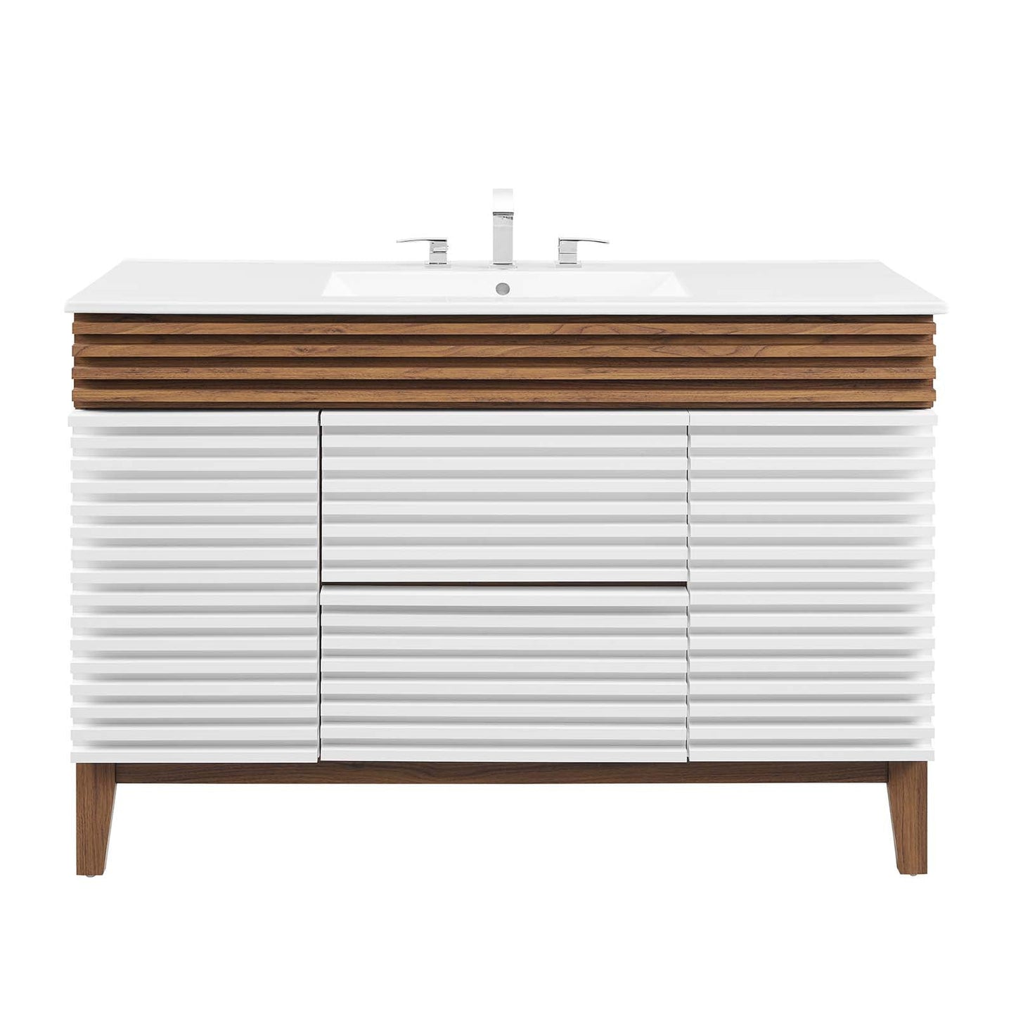 Render 48" Single Sink Bathroom Vanity White Walnut White EEI-4439-WHI-WAL-WHI