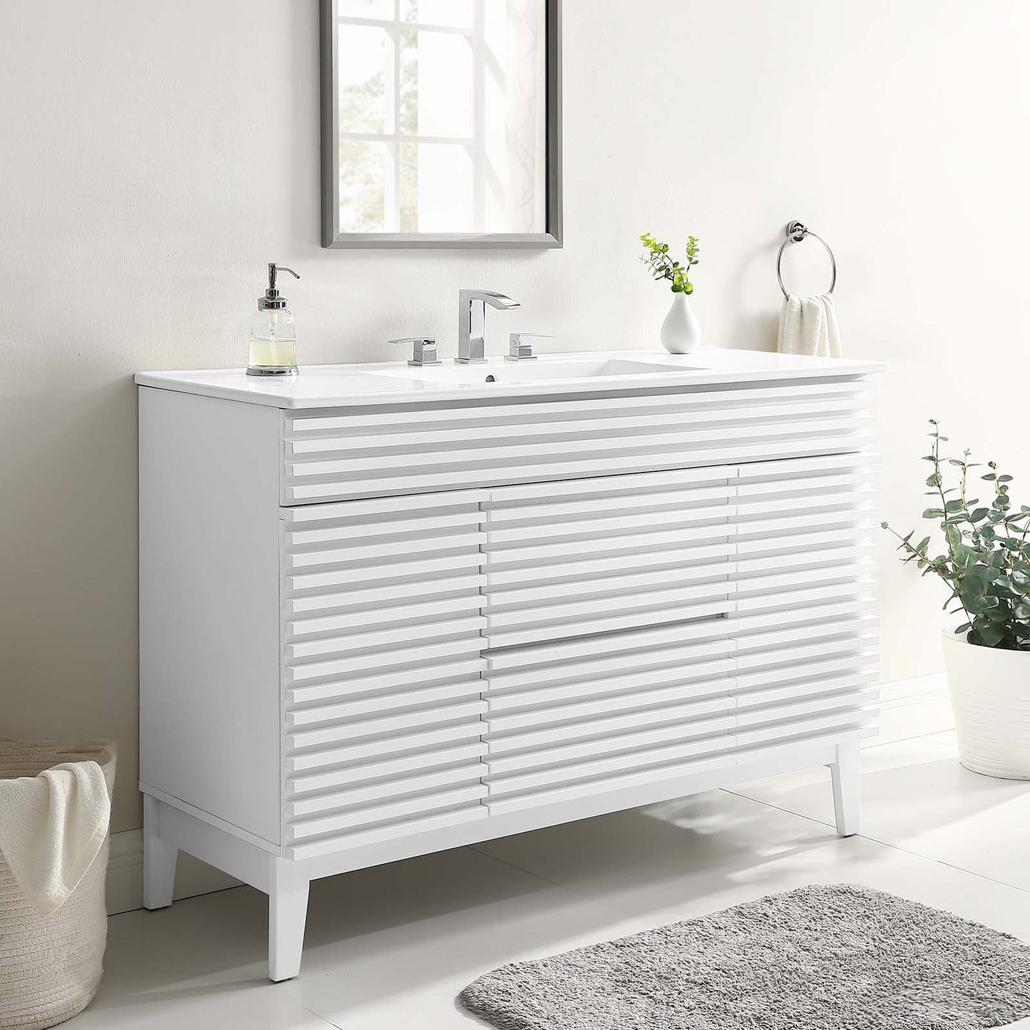 Render 48" Single Sink Bathroom Vanity White White EEI-4439-WHI-WHI