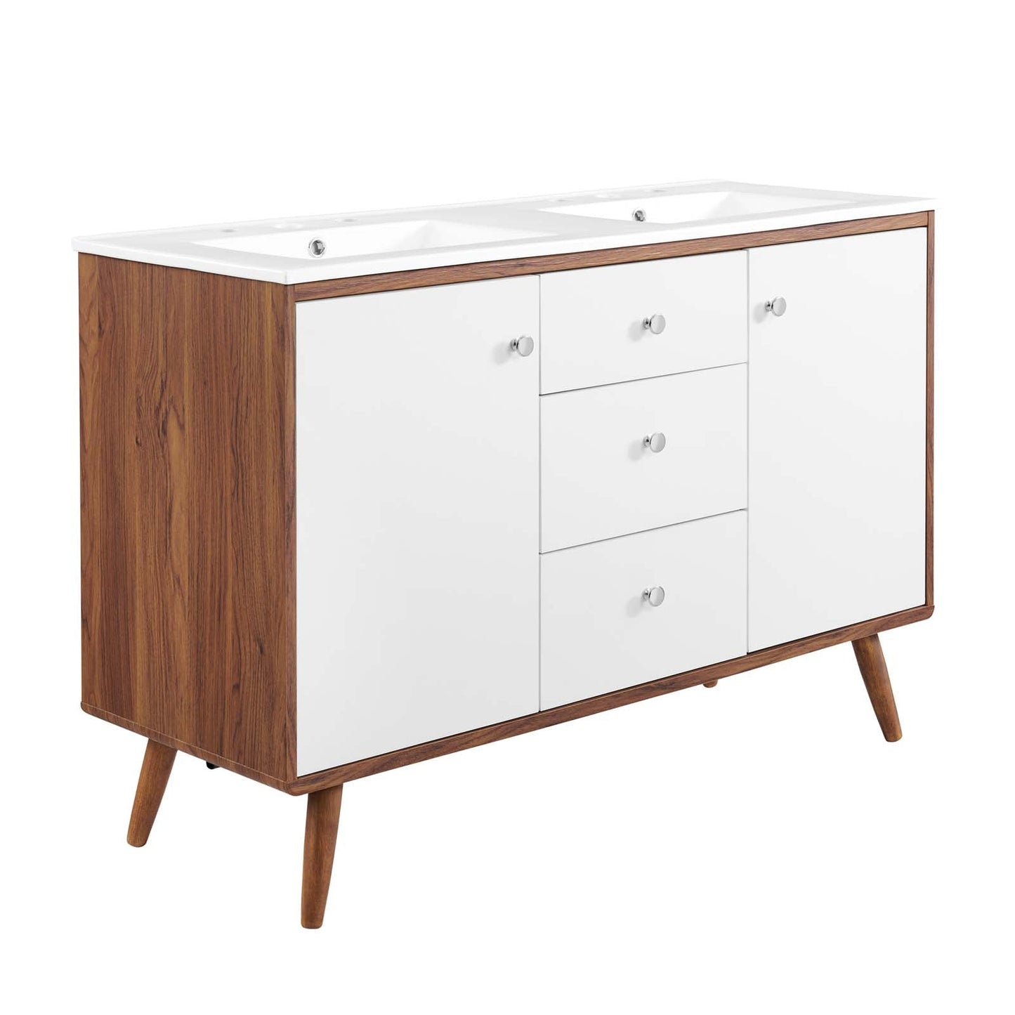 Transmit 48" Double Sink Bathroom Vanity Walnut White EEI-4440-WAL-WHI