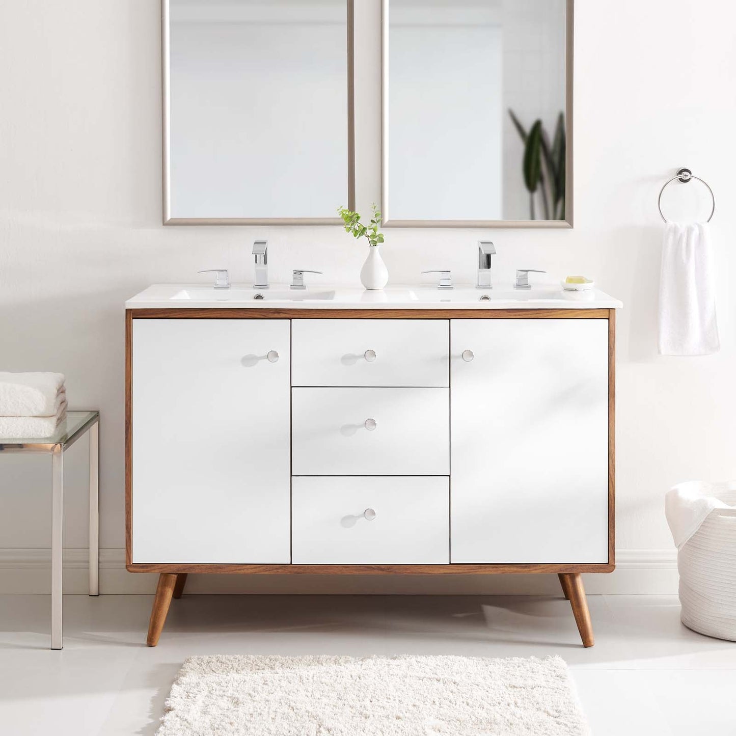 Transmit 48" Double Sink Bathroom Vanity Walnut White EEI-4440-WAL-WHI