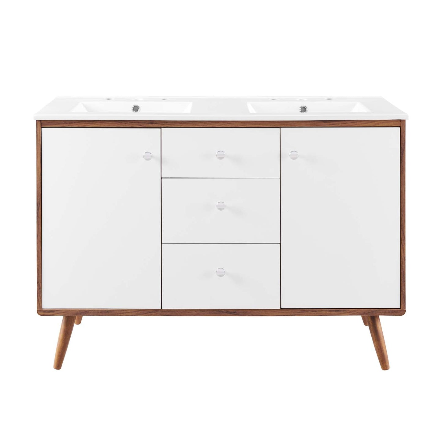 Transmit 48" Double Sink Bathroom Vanity Walnut White EEI-4440-WAL-WHI