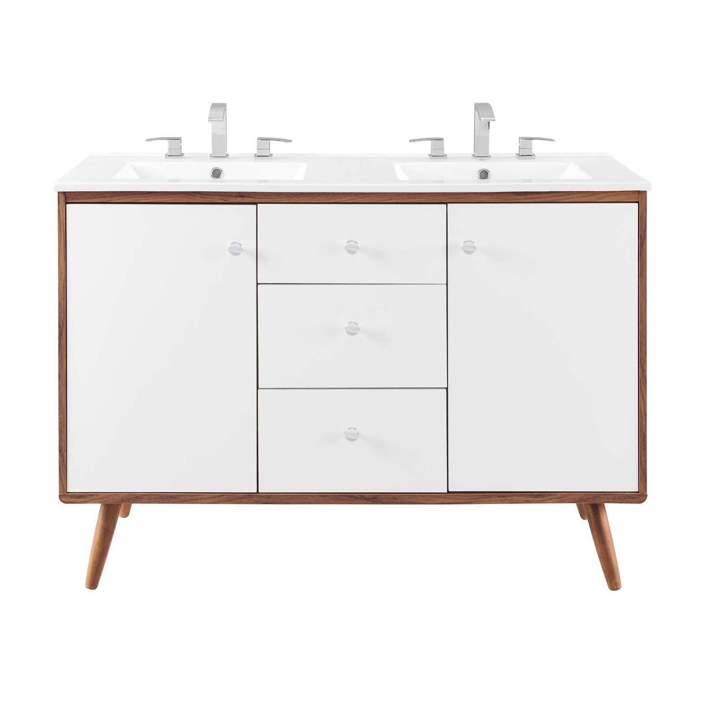 Transmit 48" Double Sink Bathroom Vanity Walnut White EEI-4440-WAL-WHI