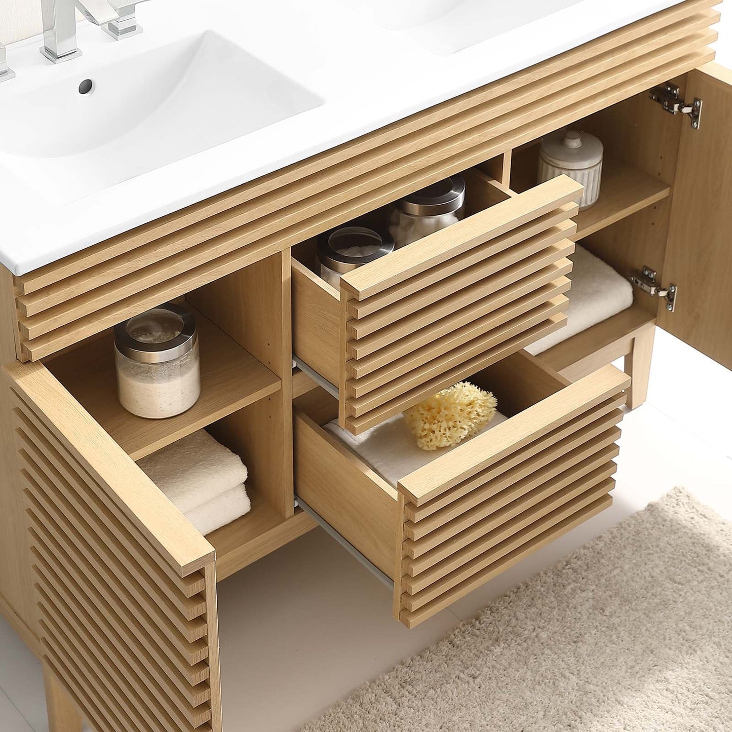 Render 48" Double Sink Bathroom Vanity Oak White EEI-4441-OAK-WHI