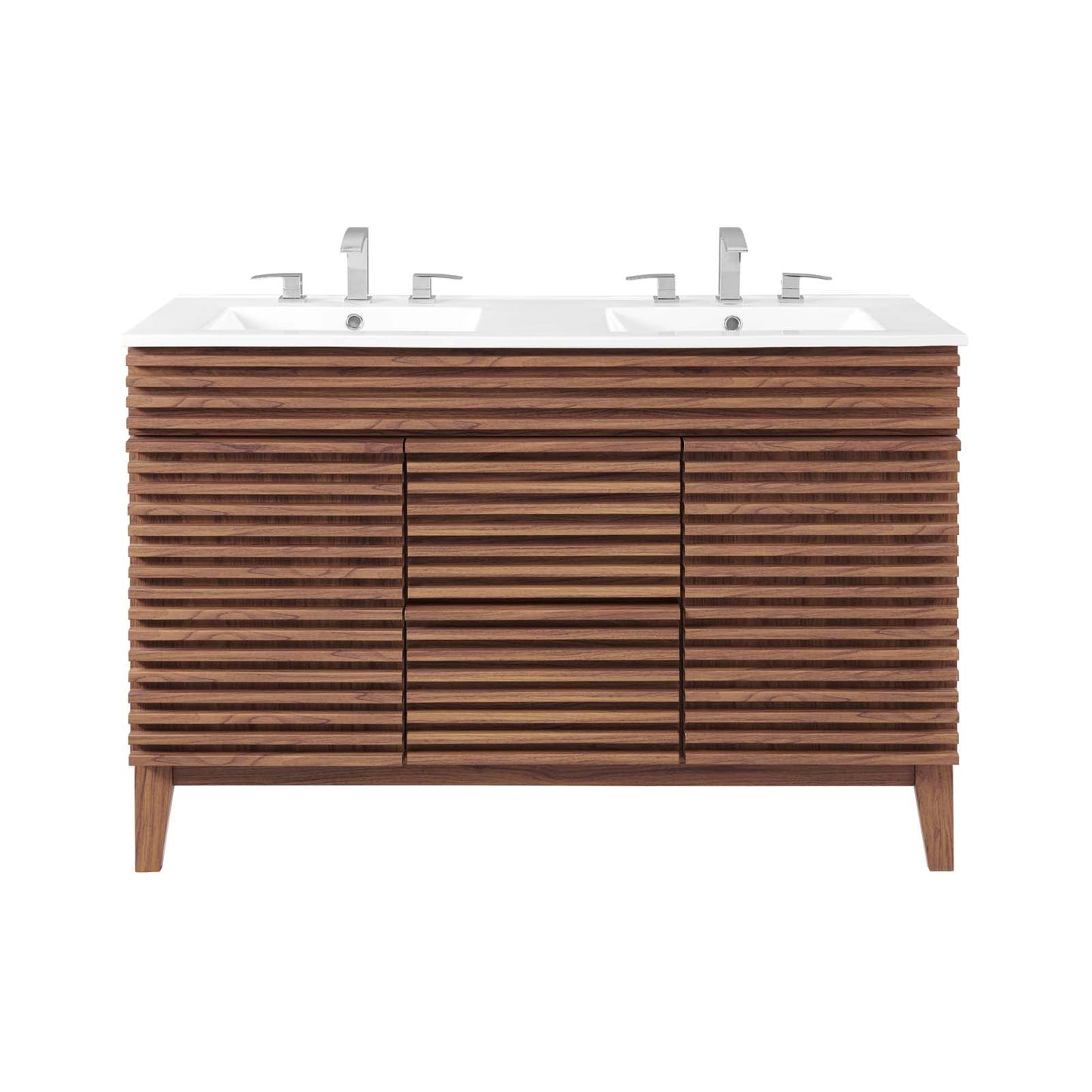 Render 48" Double Sink Bathroom Vanity Walnut White EEI-4441-WAL-WHI