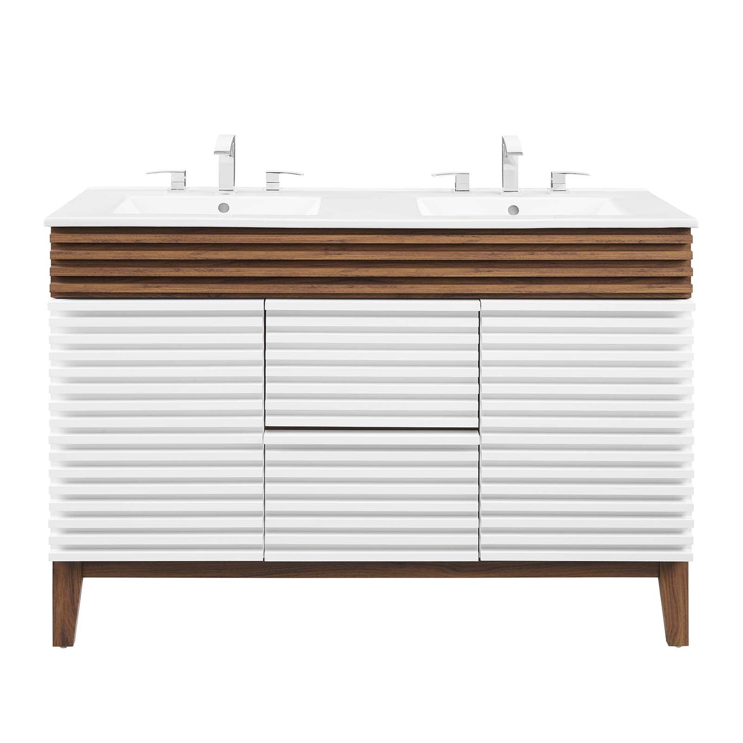 Render 48" Double Sink Bathroom Vanity White Walnut White EEI-4441-WHI-WAL-WHI