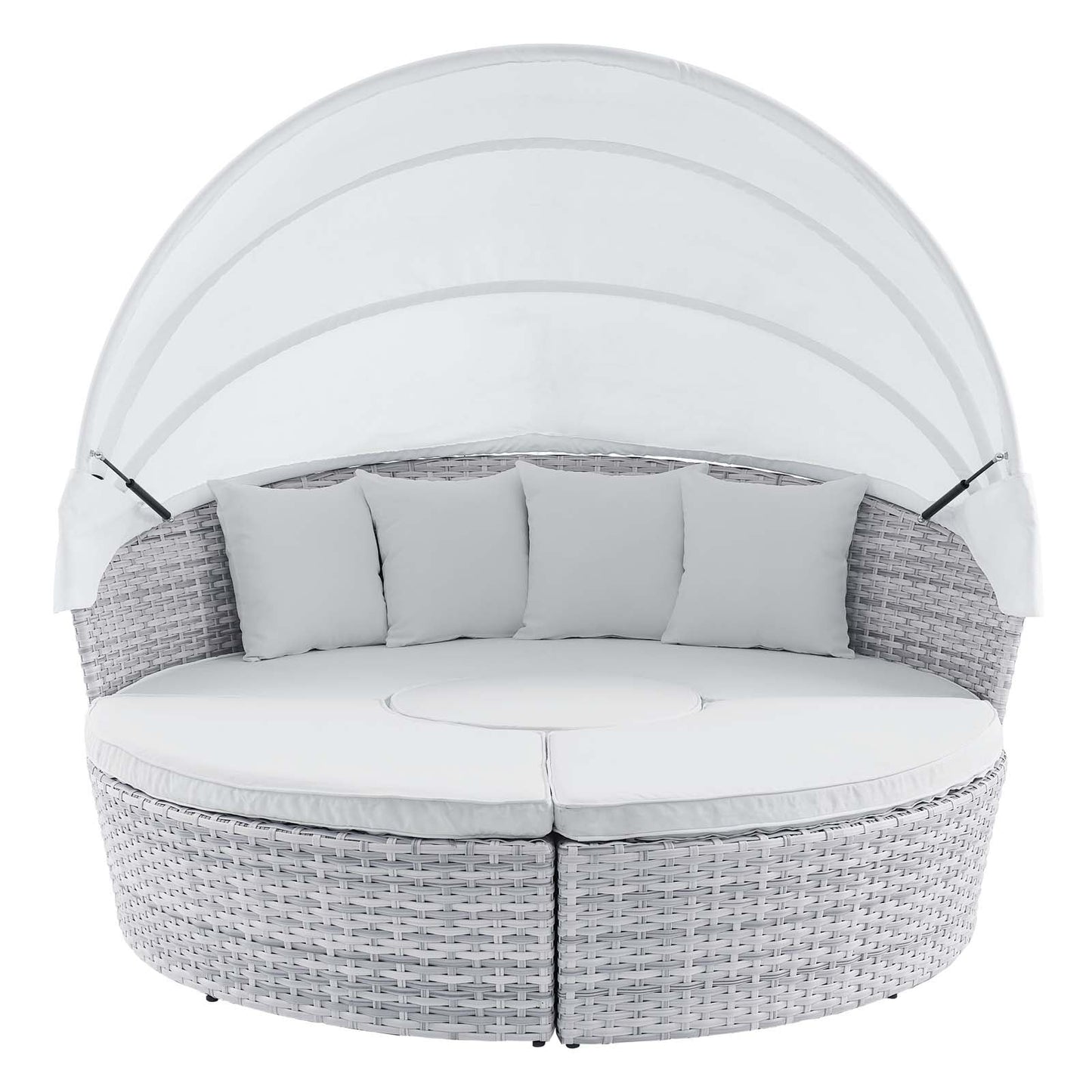 Scottsdale Canopy Sunbrella® Outdoor Patio Daybed Light Gray White EEI-4443-LGR-WHI