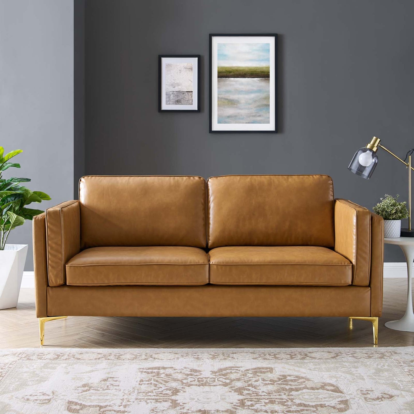 Kaiya Vegan Leather Sofa Tan EEI-4455-TAN